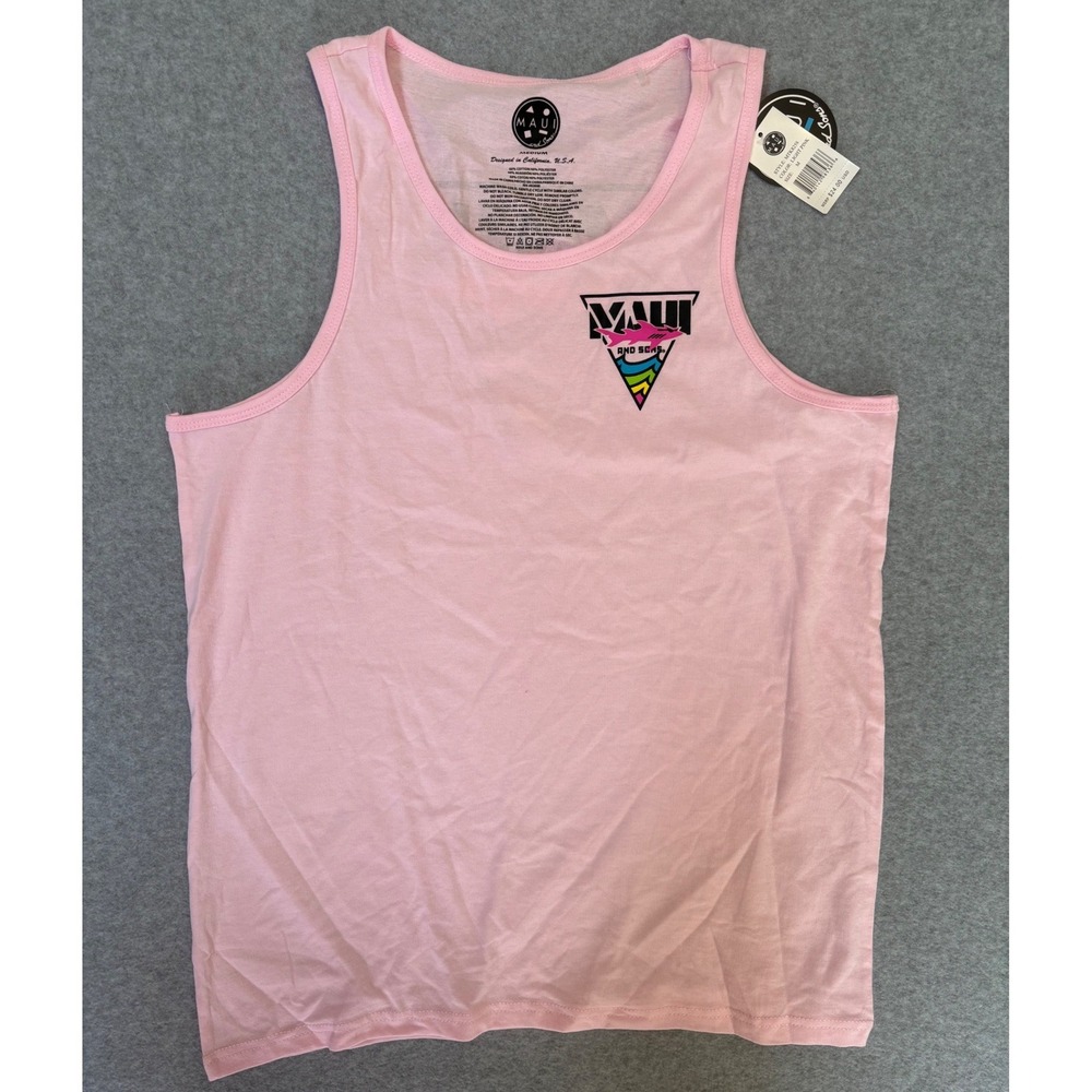 Maui and Sons Mens Monsoon Tank Top Light Pink Shark Logo MTK8258 Medium